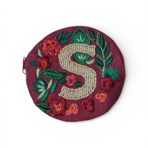 Purple “S” Embroidered Floral Coin Purse